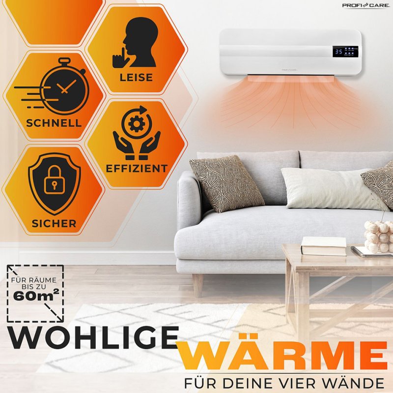 PROFI CARE wall-mounted ceramic heater PC-HL 3116, white